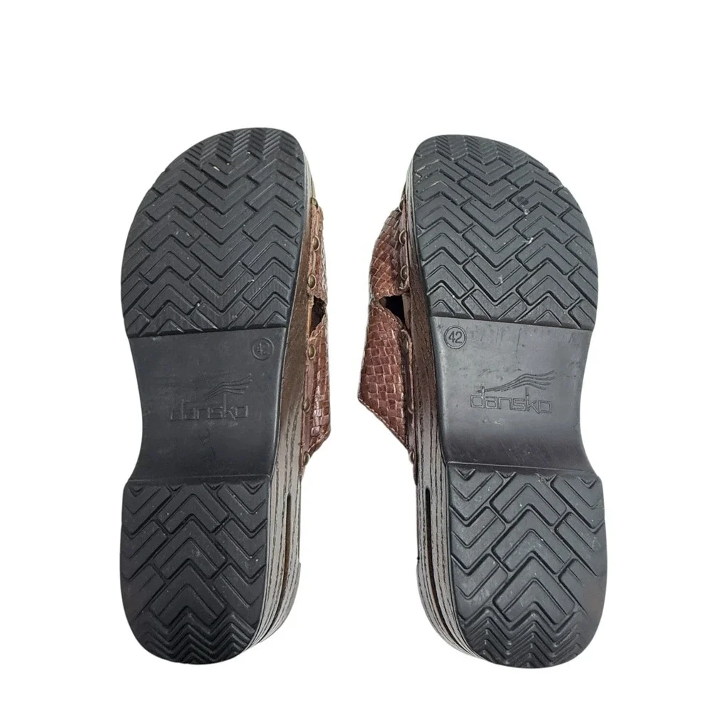 Dansko Mila Sandals Womens 42 11.5-12 Brown Woven Leather Slide Wedge Boho